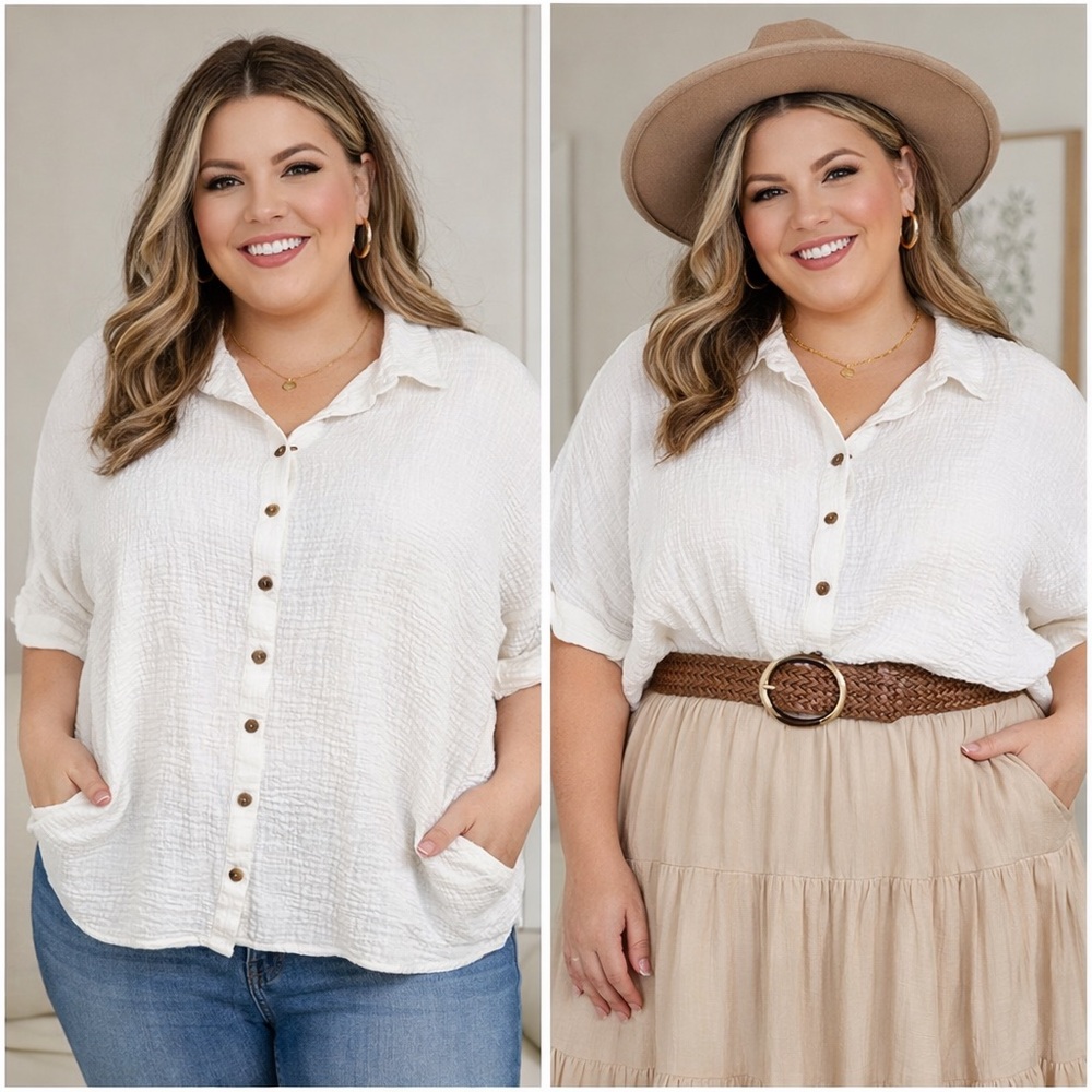 Ces Femme White Button-Down Gauze Shirt